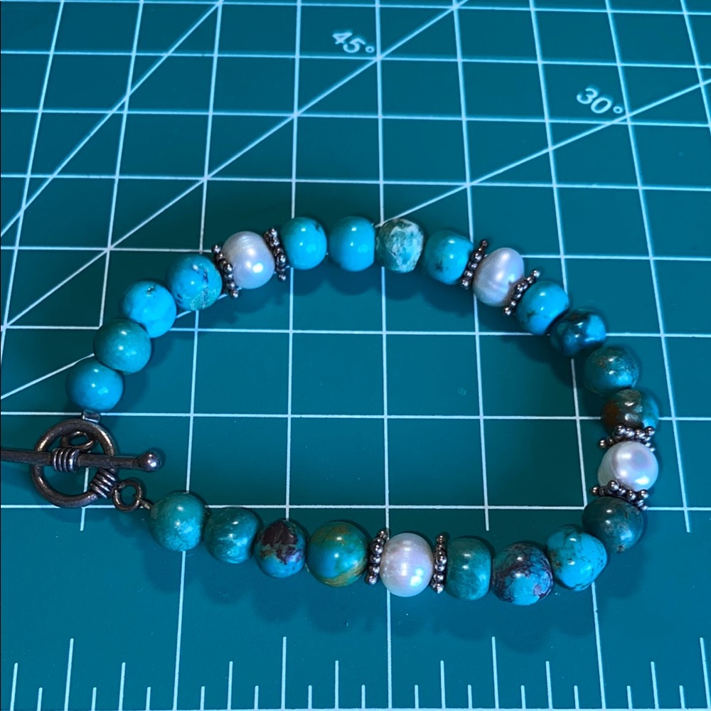 Turquoise and pearl, Sterling bracelet